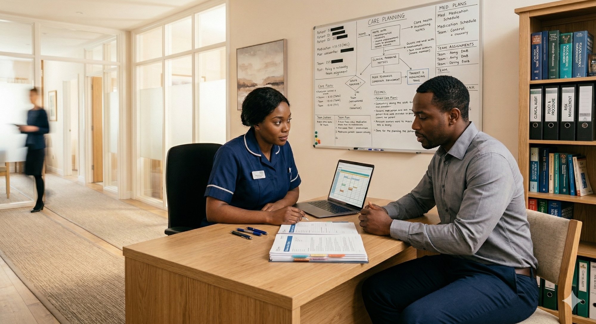 Lamora Healthcare clinical directors reviewing care governance documentation